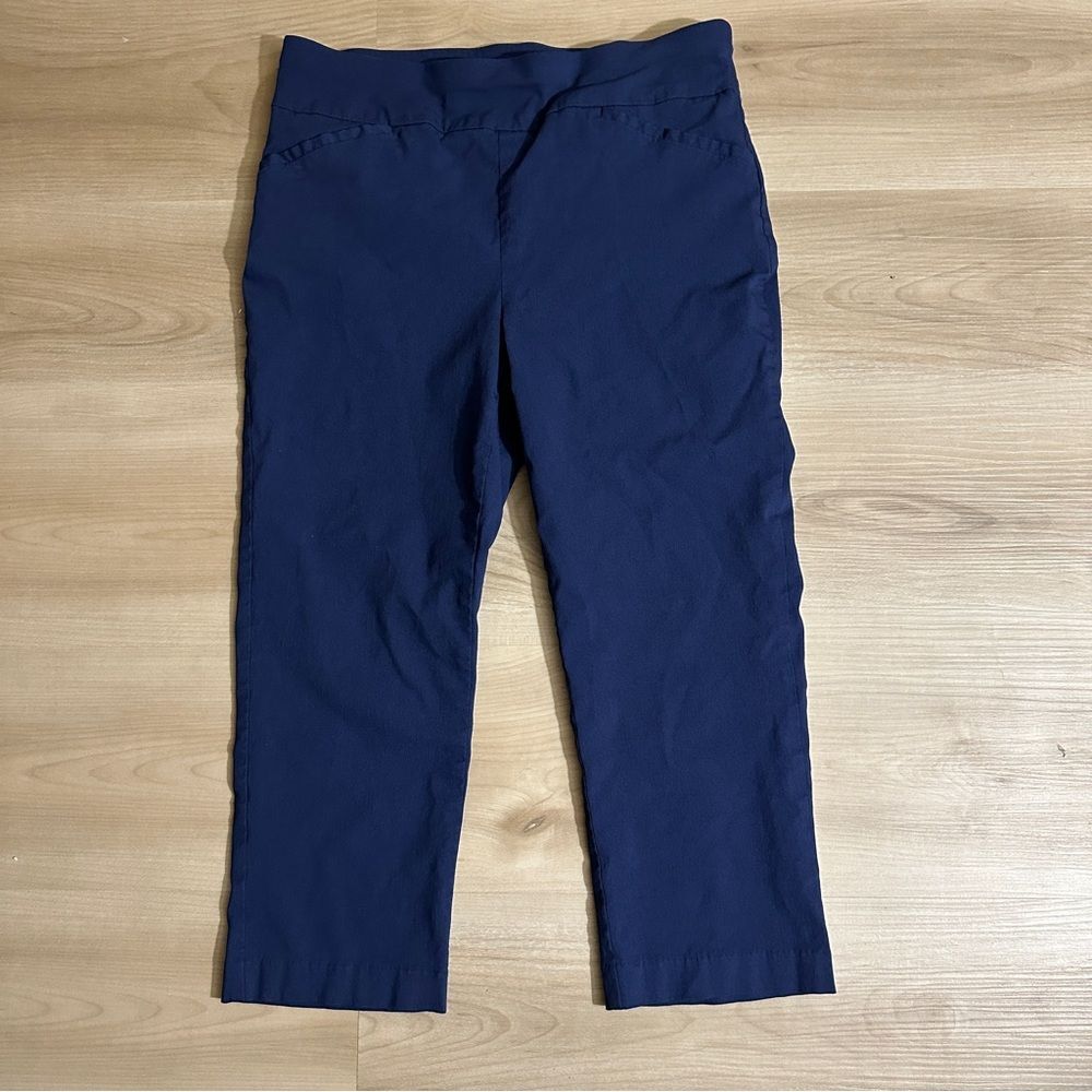 Chico's Fabulously Slimming Navy Blue Perfect Stretch Capri Casual Pants Sz 0.5